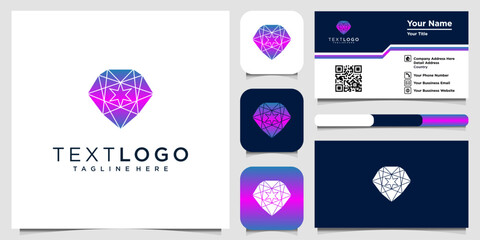 Elegant corporate branding set featuring a vibrant diamond-shaped logo in gradient pink, purple, and blue tones. The geometric jewel design represents value, creativity, and luxury, making it suitable