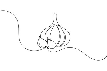 Garlic continuous one line drawing and minimalist style isolate outline vector icon