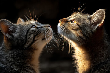 Cats Greet Each Other With Noses Touching in a Warm Afternoon Light