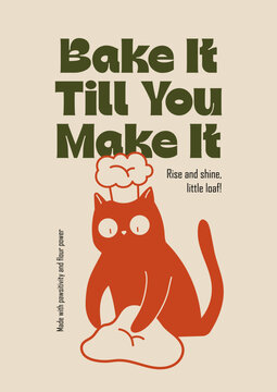 Naklejki Cat Chef Kneading Dough with Hat Poster Illustration