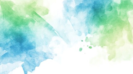 Obraz premium Abstract Watercolor Wash, Green Blue Splashes, White Background