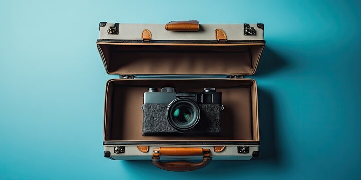 Vintage camera in a suitcase