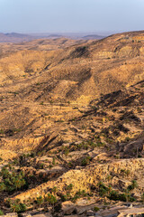 Desert landscape in the Atlas Mountains over Matmata village
