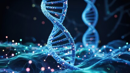 Vibrant Dna Strand Showcasing Intricate Structures and Colorful Elements in Dynamic Composition