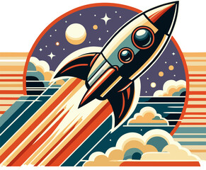 Retro Rocket Launch into Space with Vintage Style