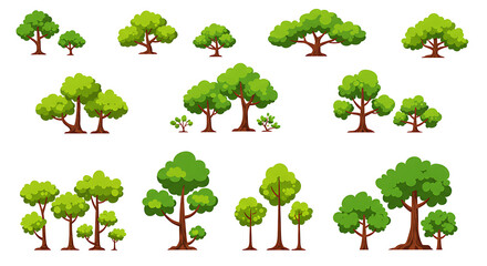 Collection of Pixel Art Trees Various Sizes and Styles for Game Design or Illustration