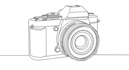Camera Line Art Illustration Detailed Vintage Photography Equipment Style Image