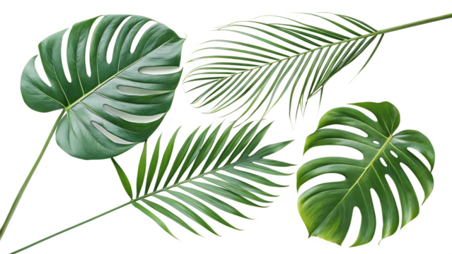 leaf especially tropical leaves like monstera on white background PNG. AI GENERATED