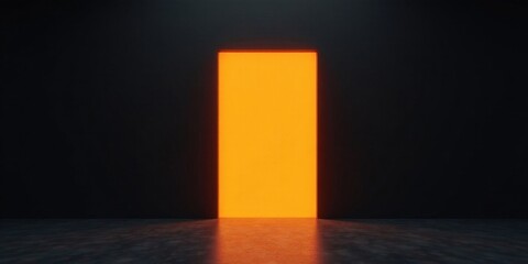 Bright orange door in a dark room, a portal to another dimension, mystery and enigma