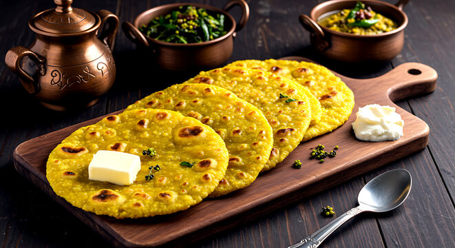 Indian makki ki roti, a flat, golden-yellow cornbread