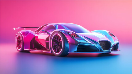 Futuristic Pink And Blue Sports Car Under Neon Studio Lighting