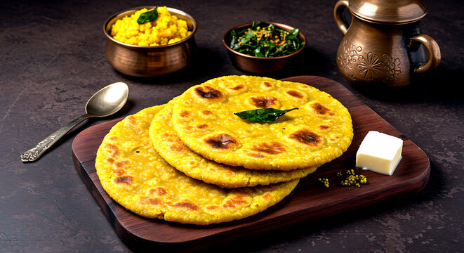 Indian makki ki roti, a flat, golden-yellow cornbread