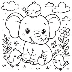 baby  elephant with cute bird children