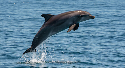 Fototapeta premium Dolphin Jumping Out of Water in Ocean Sunlight