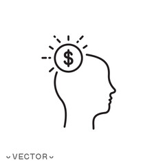 intrinsic motivation icon, financial motivation, need in money concept, thin line symbol isolated on white background, editable stroke eps 10 vector illustration