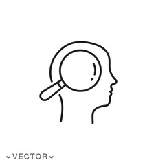 human psychology research, curiosity, learning, thin line symbol isolated on white background, editable stroke eps 10 vector illustration