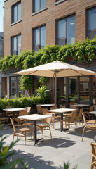 Sunlit Patio Cafe Calmly Inviting Atmosphere. AI Generated