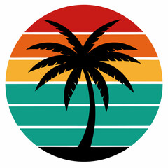 tropical island with palm trees silhouette