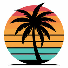 tropical island with palm trees silhouette
