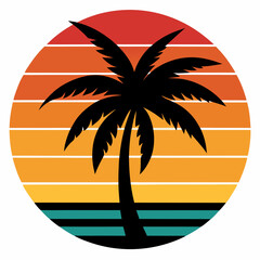 tropical island with palm trees silhouette