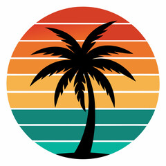 tropical island with palm trees silhouette