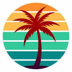 tropical island with palm trees silhouette