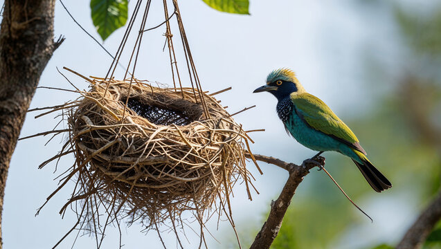 Dollarbird Perched Near Its Nest A Serene Nature Bird Watching Moment