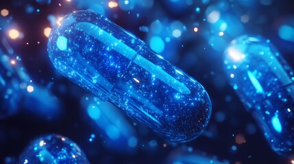 Futuristic Blue Capsules Floating in a Digital Science Fiction Universe, Generated AI
