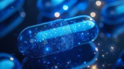 Blue Glowing Capsule With Starry Sparkles, Artificial Intelligence Innovation, Futuristic Design, Generated AI