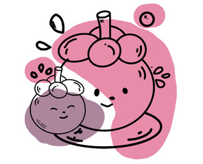 Illustration of 2 cute ripe mangosteen characters