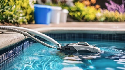 Robotic Pool Cleaner Operating Efficiently in a Private Swimming Pool Setting, Generated AI