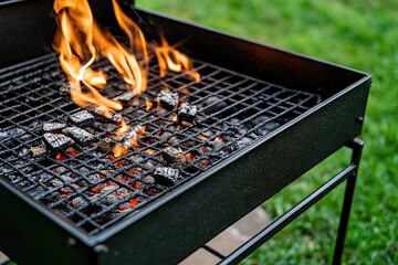 Charcoal grill with flames