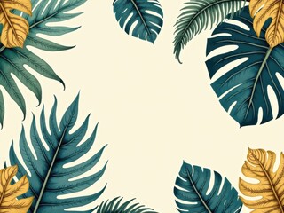 Patrón tropical dibujado a mano con hojas de palmera verde azulado intenso