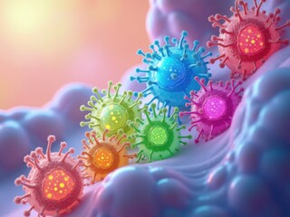 Comunidades de microbiota intestinal en espiral en brillantes tonos neón