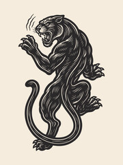Engraved black panther illustration in vintage tattoo style © Victoria