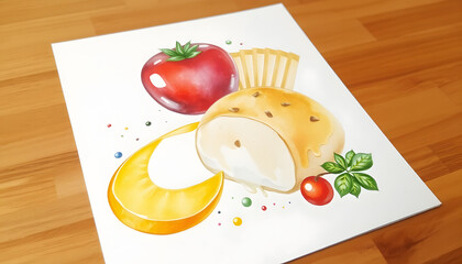 Watercolor Food Illustration, vibrant. White tone