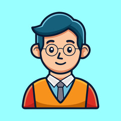 Cartoon Illustration of a Man with Glasses, Tie and Vest Over Shirt