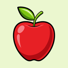 Vibrant red apple with a green leaf on a light background