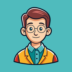 Cartoon illustration of a young man with glasses and a blazer
