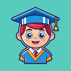 Cartoon Graduate Boy Portrait with Blue Academic Dress and Graduation Cap