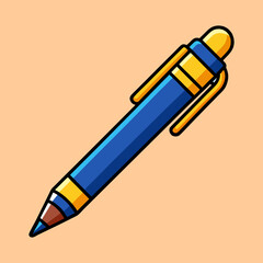 Stylized blue and gold pen on a peach colored background illustration