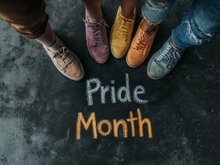 Colorful Shoes Celebrate Pride Month on Sidewalk  