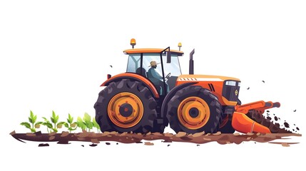Professional tractor plowing land and preparing for cassava planting agriculture image