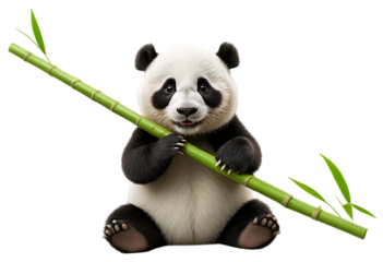 cute cartoon panda eating bamboo stick illustration