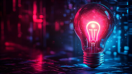 Fototapeta na wymiar Glowing Lightbulb in a Cyberpunk Setting