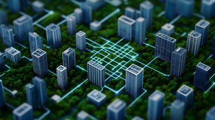 Obraz premium Aerial View of Sustainable Smart City with Interconnected Digital Infrastructure