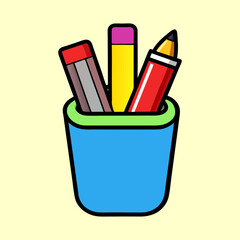 Colorful Pencil Holder with Pencils Ready for Drawing and Writing