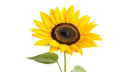 Vibrant Yellow Sunflower with Rich Brown Center Against White Background