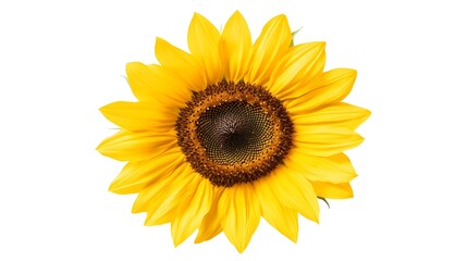 Bright Yellow Sunflower with Rich Brown Center Isolated on White Background