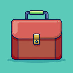 Retro Red Briefcase Illustration with Green Handle and Cyan Background